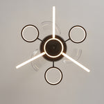 French Vintage Black Iron Ceiling Fan with 7-Light LED Fixture