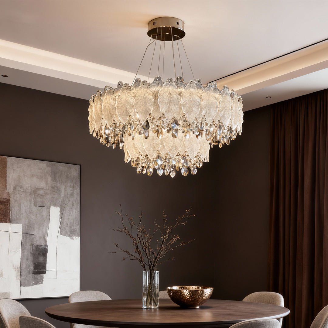 Champagne Gold Crystal Chandelier with Adjustable Chain, French Palace Style Ceiling Light
