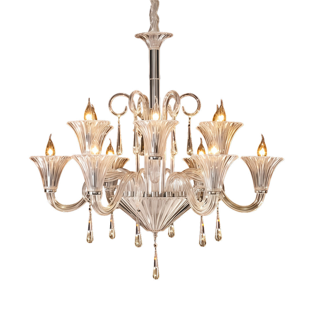 French Art Glass Chandelier with Elegant Hardware, 12 or 18 Lights