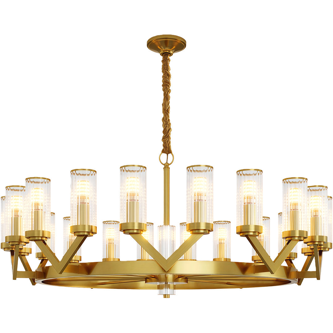Lumière Cascade: Modern Copper Glass Drop Chandelier for Elegant Interiors