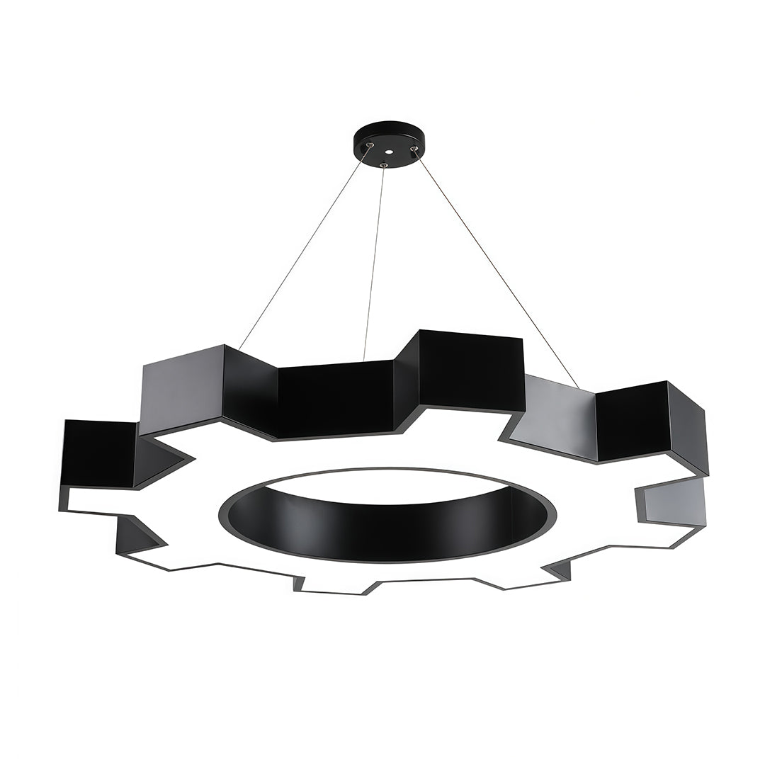Industrial Gear LED Chandelier in Matte Black for Modern Interiors