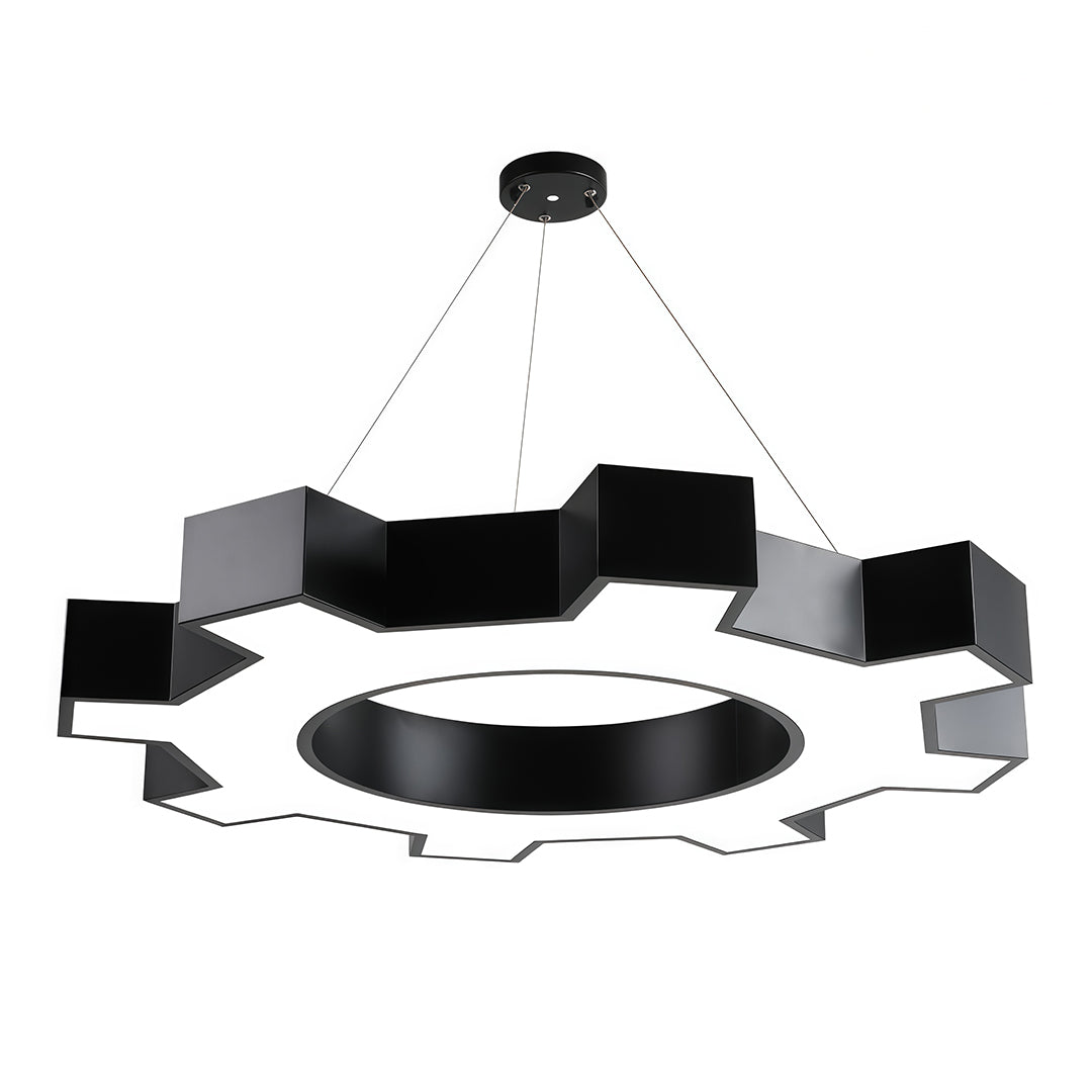 Industrial Gear LED Chandelier in Matte Black for Modern Interiors