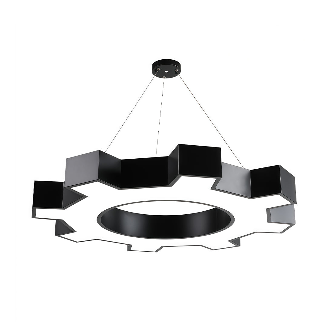 Industrial Gear LED Chandelier in Matte Black for Modern Interiors