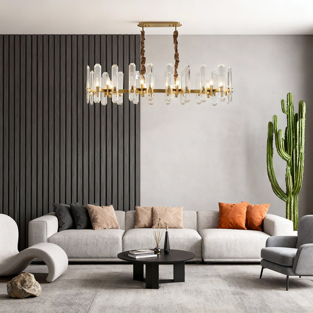 Modern Brass Chandelier with Clear Glass Shades for Dining Room and Living Room