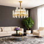 Modern Brass Chandelier with Clear Glass Shades for Dining Room and Living Room