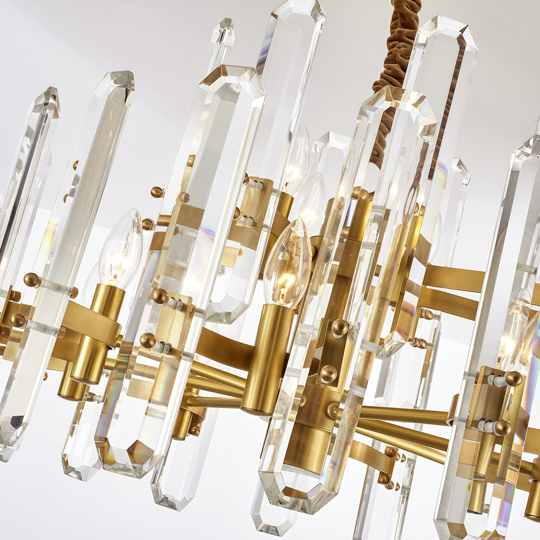Modern Brass Chandelier with Clear Glass Shades for Dining Room and Living Room