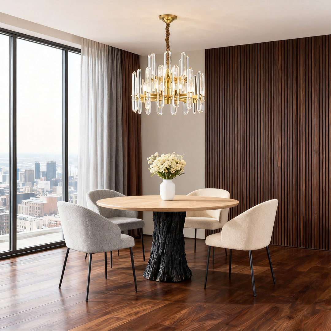 Modern Brass Chandelier with Clear Glass Shades for Dining Room and Living Room