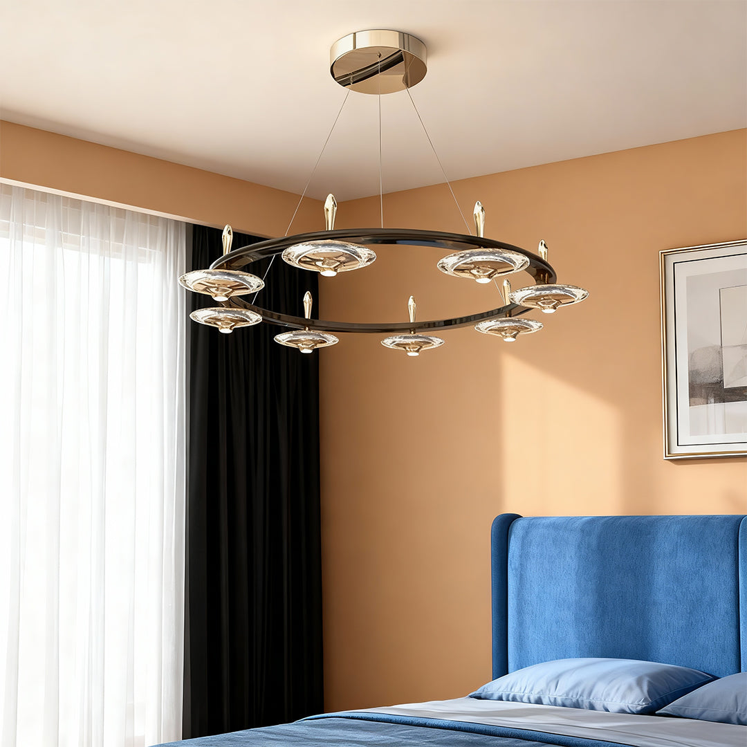 Lumière Cristalline Chandelier in Terracotta Gold with Pearl Black Crystal