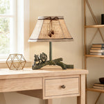 Sculptural Squirrel Table Lamp with Beige Linen Shade, French Countryside Decor