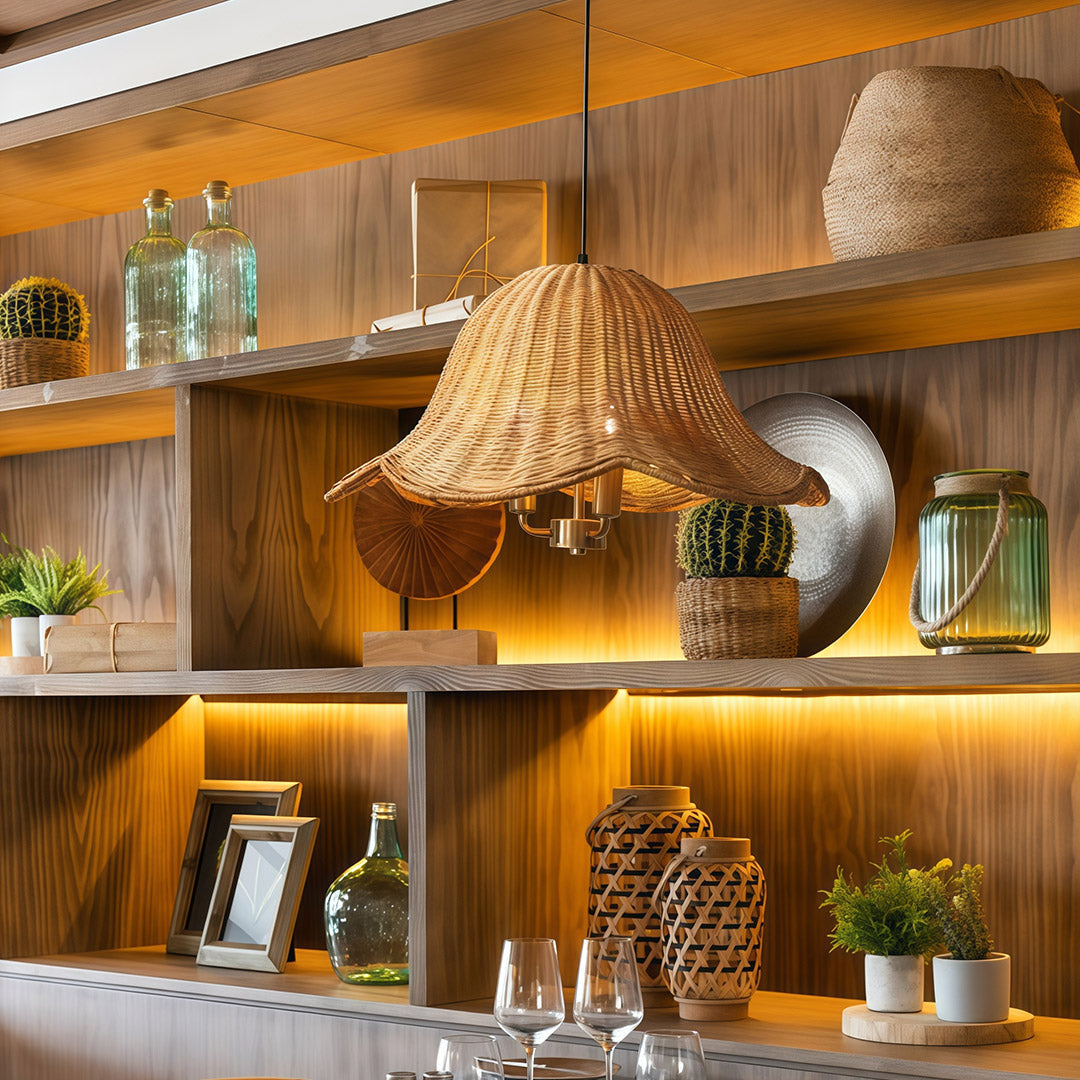 Artisan Rattan Pendant Light with Iron Frame – Japanese Wabi-Sabi Ceiling Lamp