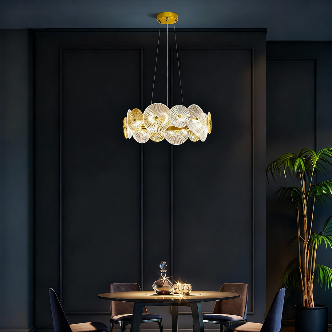Silver Iron and Clear Glass Chandelier, Large Modern Pendant Light