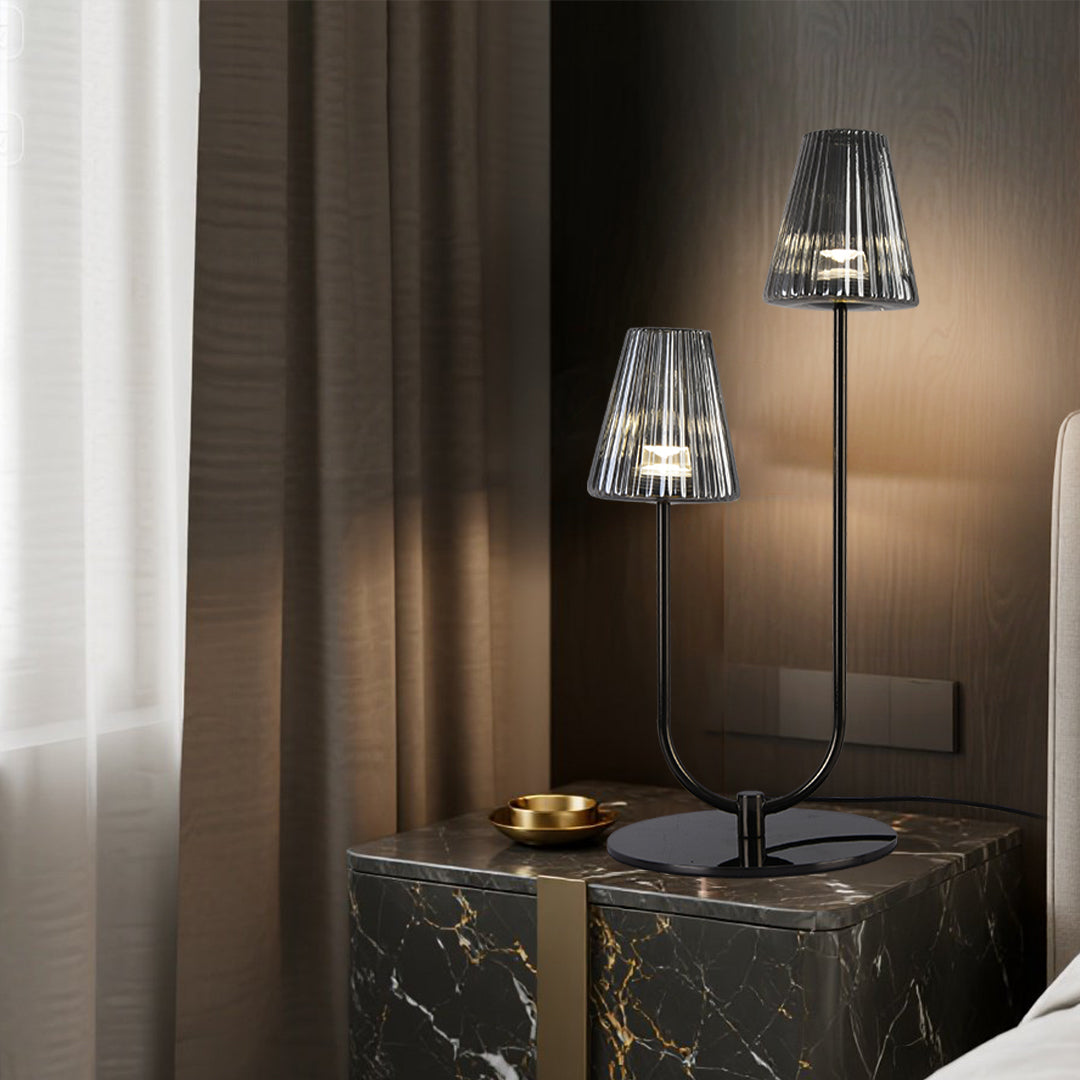 Modern Black LED Table Lamp with Glass Shade for Bedroom and Study