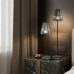 Modern Black LED Table Lamp with Glass Shade for Bedroom and Study