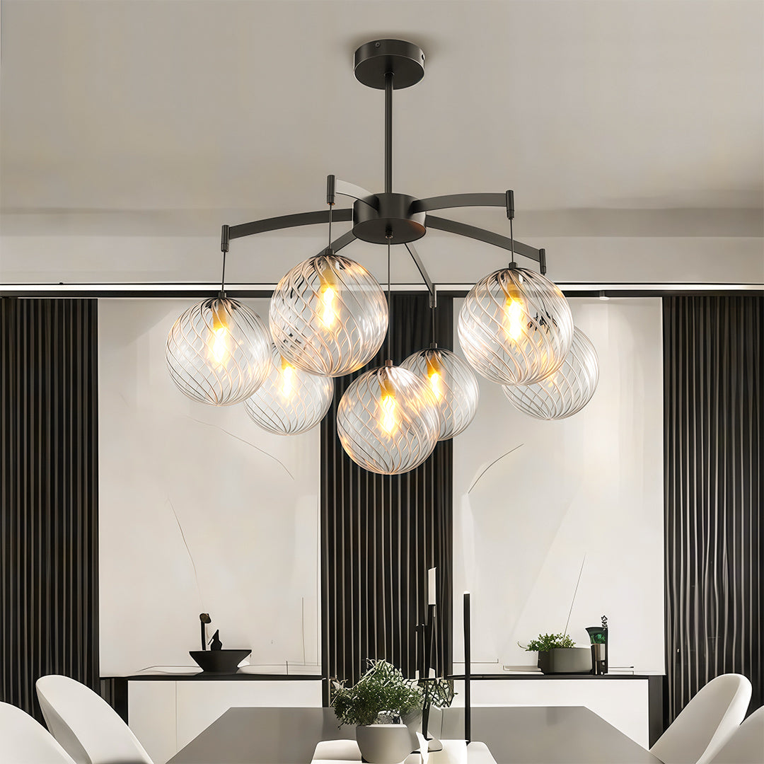 Lumière Moderne Glass Ball Chandelier in Brass, Nickel, or Black