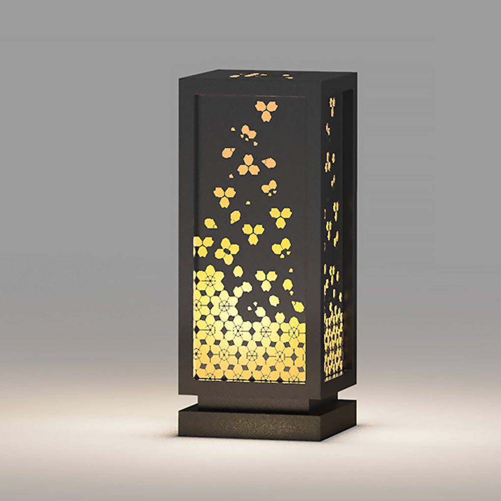 Carved Floral Resin and Steel Outdoor Garden Light with Marble Shade