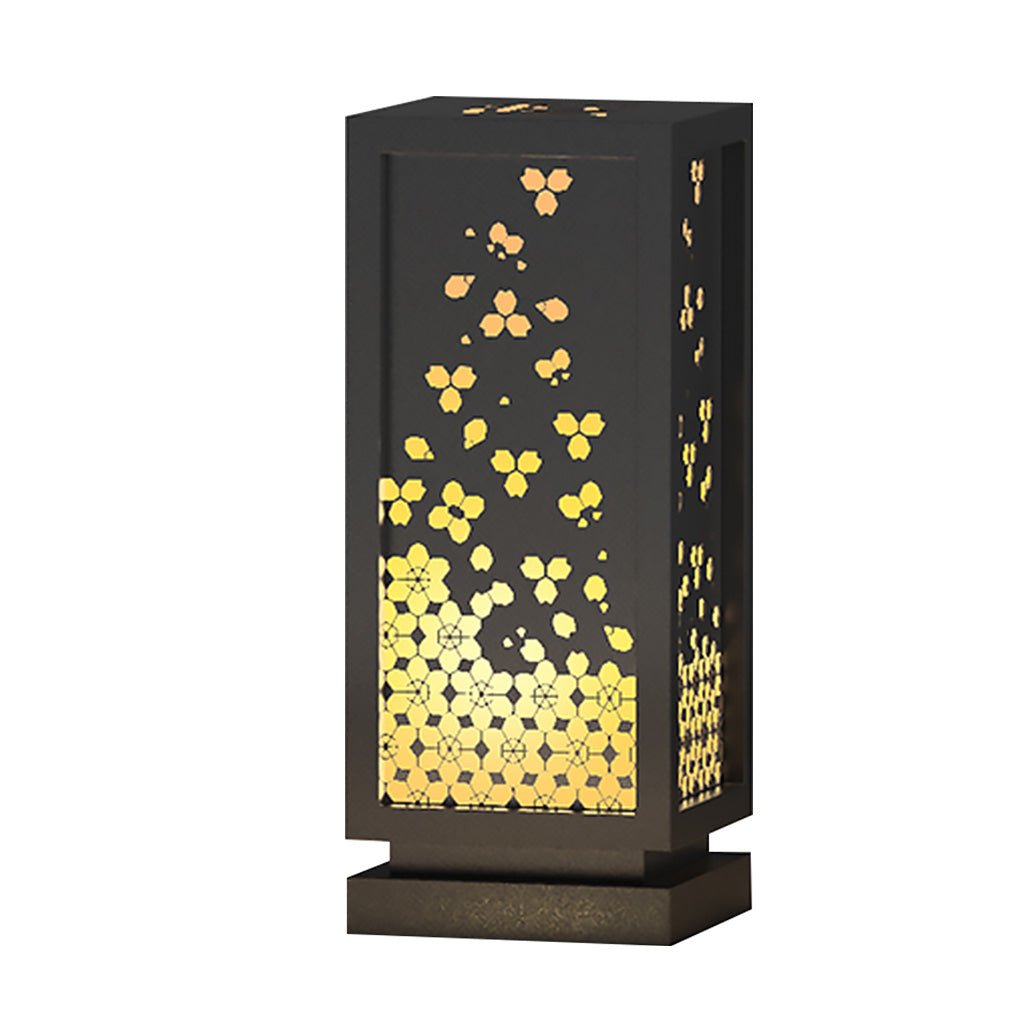 Carved Floral Resin and Steel Outdoor Garden Light with Marble Shade