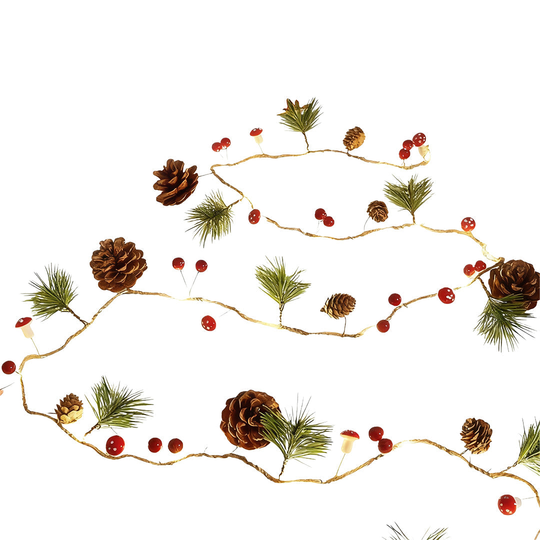 Artisan Nordic LED String Lights with Wood-Tone Fabric Ornaments, Two-Pack