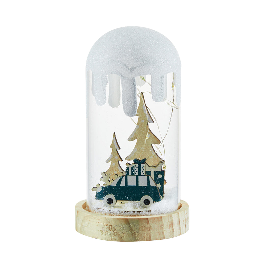 Nordic Snow Scene Table Lamp with Wooden Base and Warm LED Light