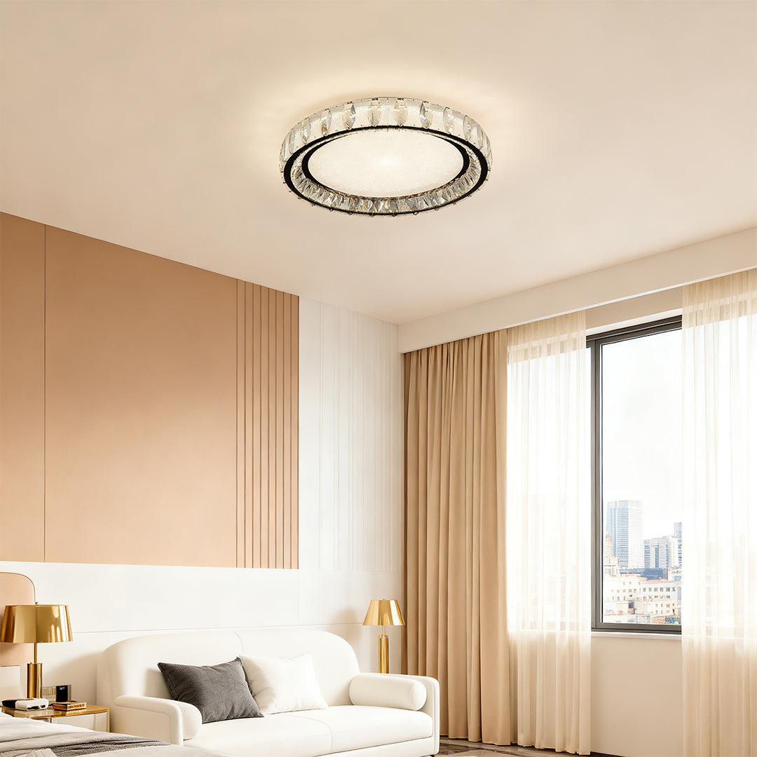Crystal Flush Mount Ceiling Light in Chrome, Modern LED Ring
