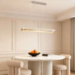 Linear Crystal Pendant Light in Chrome Finish, Modern LED Chandelier for Dining Room and Kitchen Island