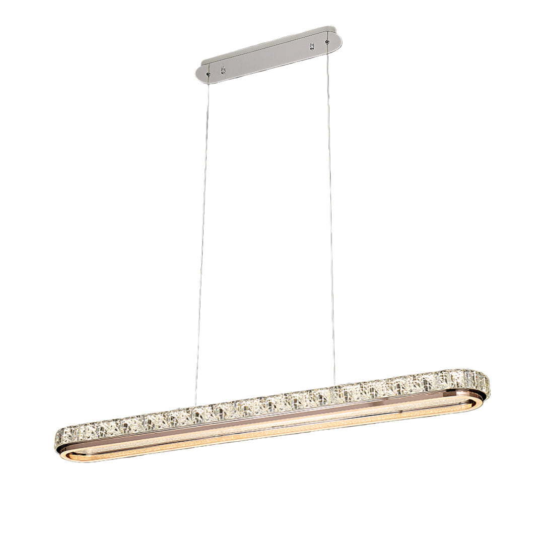 Linear Crystal Pendant Light in Chrome Finish, Modern LED Chandelier for Dining Room and Kitchen Island