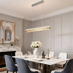 Linear Crystal Pendant Light in Chrome Finish, Modern LED Chandelier for Dining Room and Kitchen Island