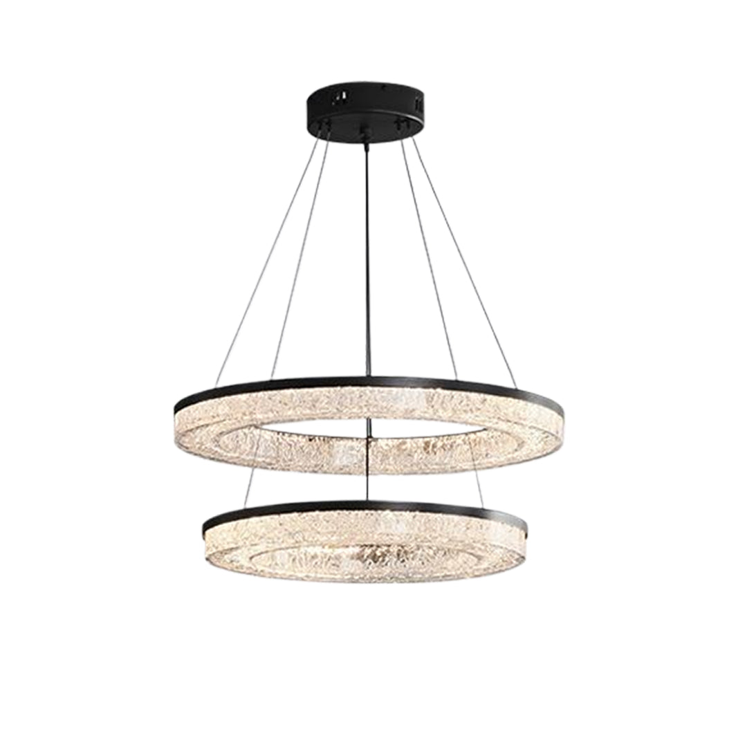 Lumière Ring Pendant Chandelier in Black and Crystal