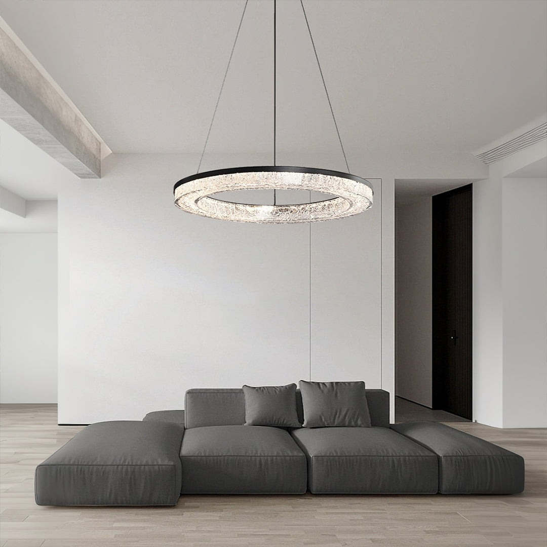 Lumière Ring Pendant Chandelier in Black and Crystal
