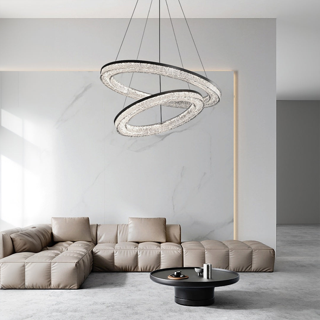 Lumière Ring Pendant Chandelier in Black and Crystal