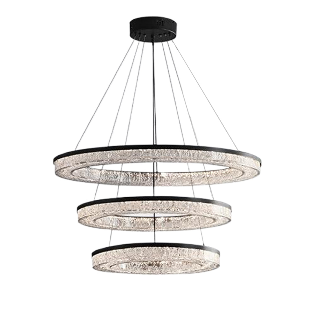 Lumière Ring Pendant Chandelier in Black and Crystal