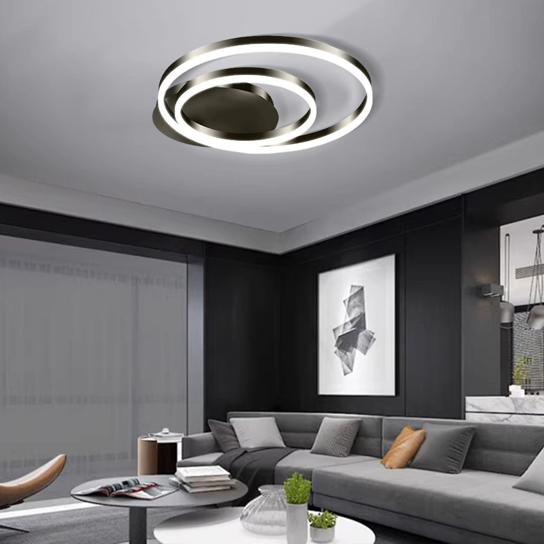Aurelia Double Ring LED Flush Mount Ceiling Light in Black