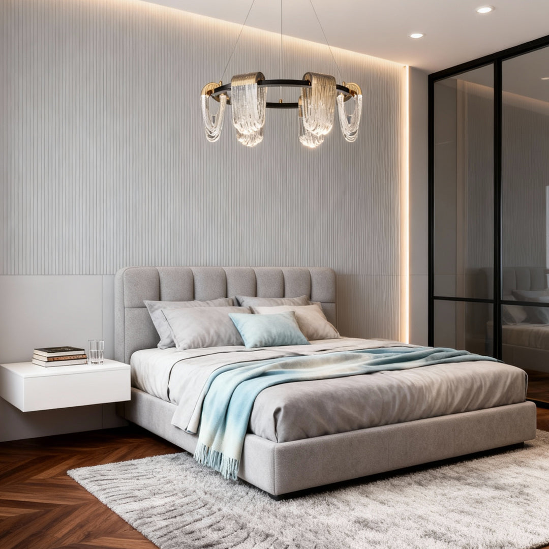 Modern Circular LED Chandelier in Gold and Gray Aluminum