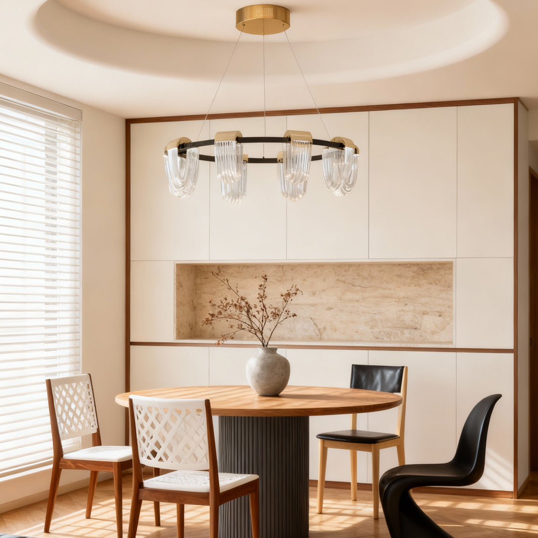 Modern Circular LED Chandelier in Gold and Gray Aluminum
