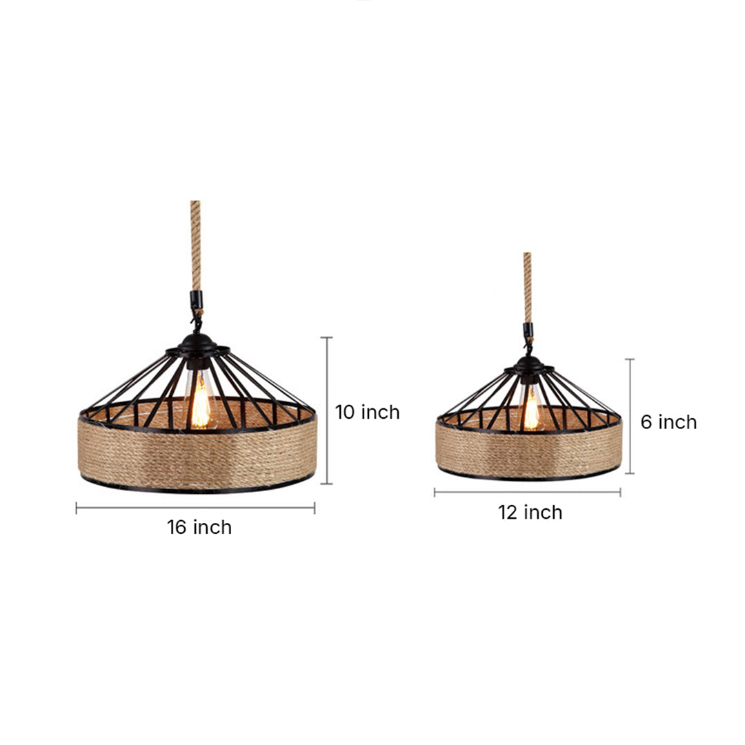 Halo Pendant Light in Black Iron and Natural Hemp Rope