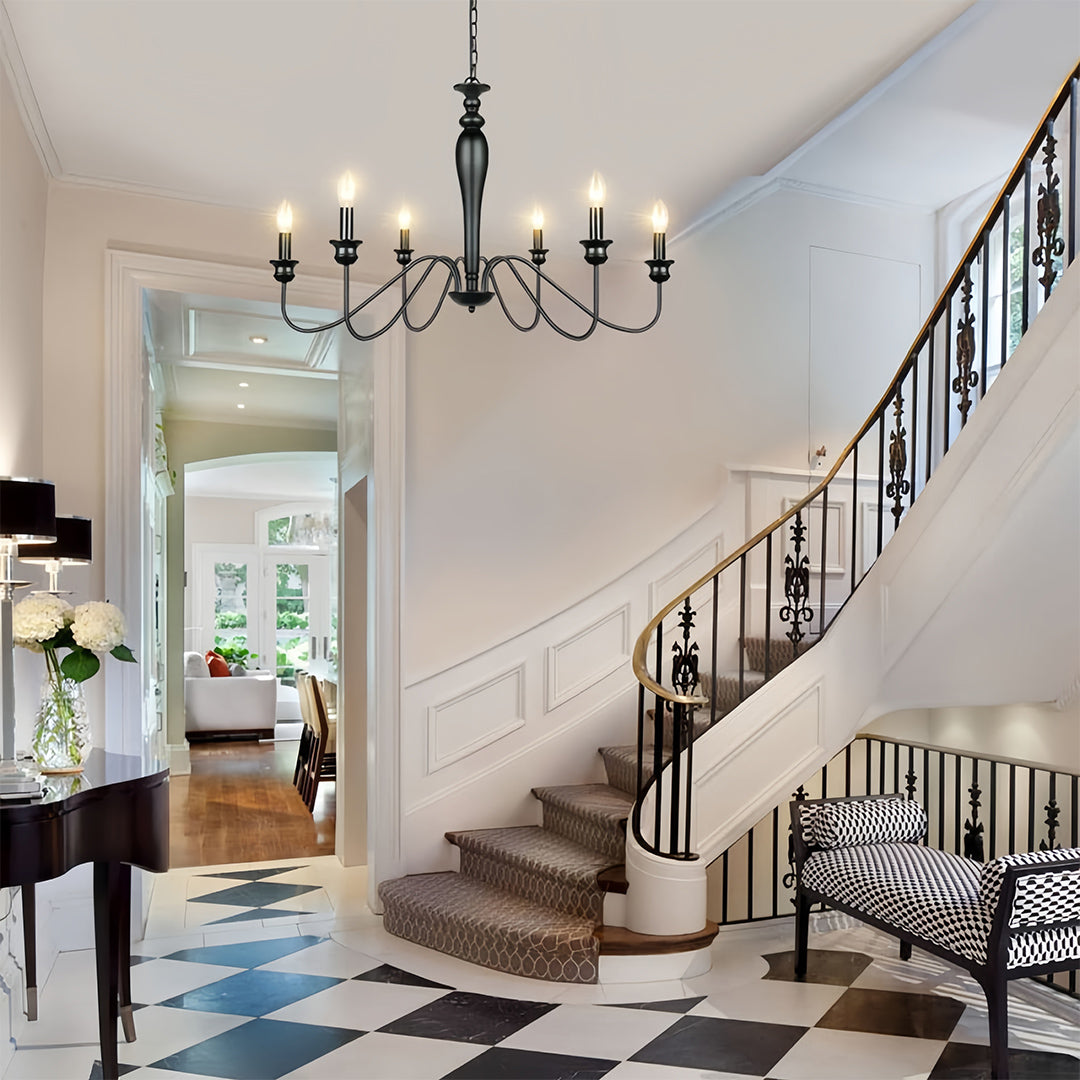 Black Candle Chandelier with Adjustable Chain Ceiling Light