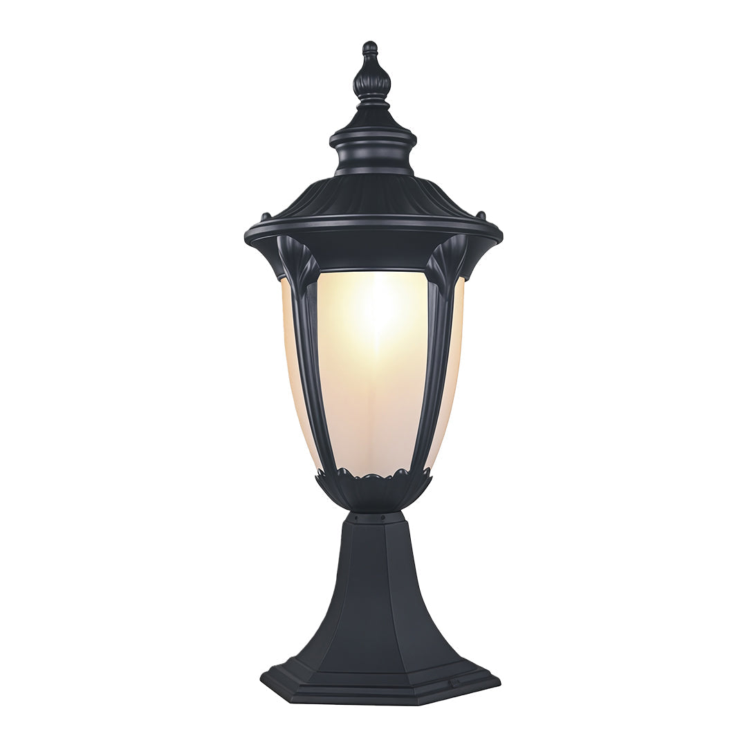 Traditional Outdoor Pillar Light in Sand-Black Aluminum with Clear Glass Shade