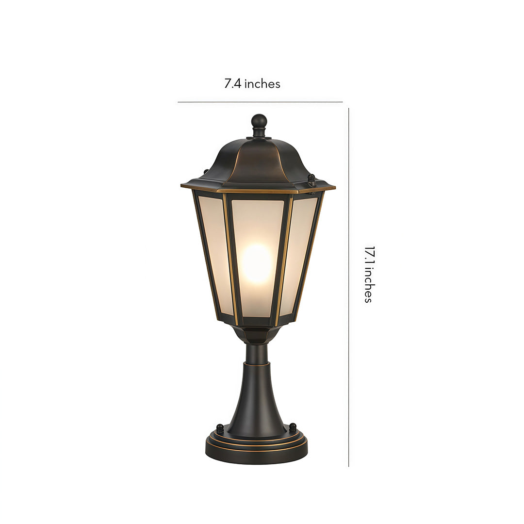 Hexagonal Copper Outdoor Pillar Light with Glass Shade