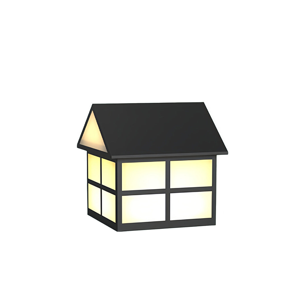 House-Shaped Outdoor Pillar Light in Black Stainless Steel