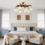 French Star Gold Chandelier with Opal Glass Shades for Elegant Interiors