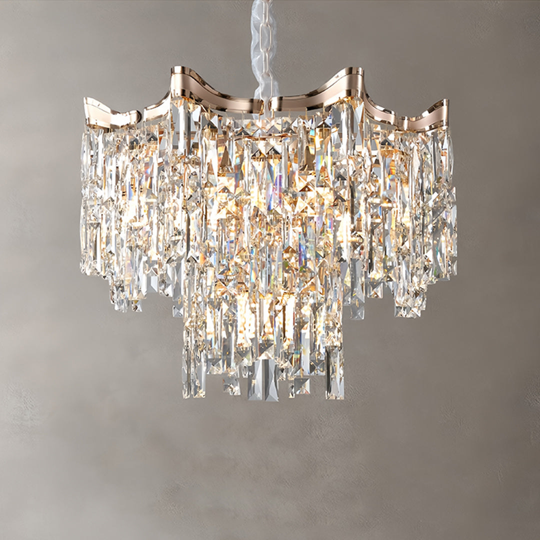 Tiered Crystal Chandelier Modern Gold Waterfall Ceiling Light