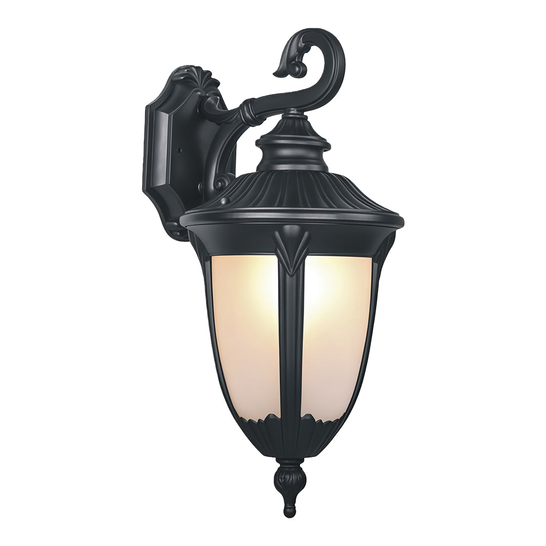 European Outdoor Wall Sconce with Clear Glass Shade in Matte Black Aluminum