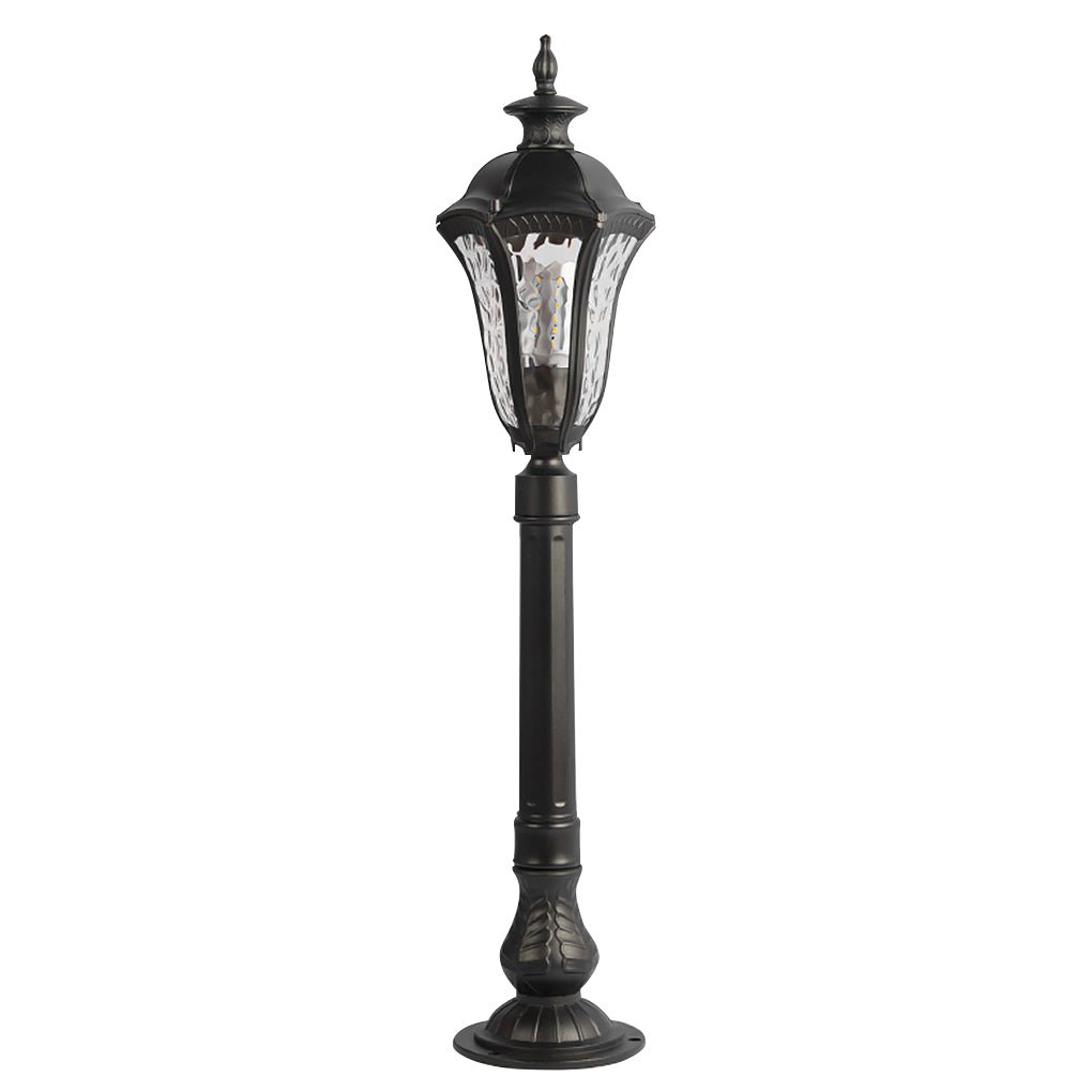 Artisan Iron Outdoor Lamp Post with Cracked Glass Shade for Traditional Courtyards