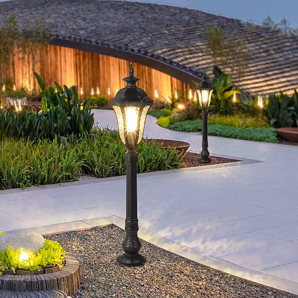 Artisan Iron Outdoor Lamp Post with Cracked Glass Shade for Traditional Courtyards
