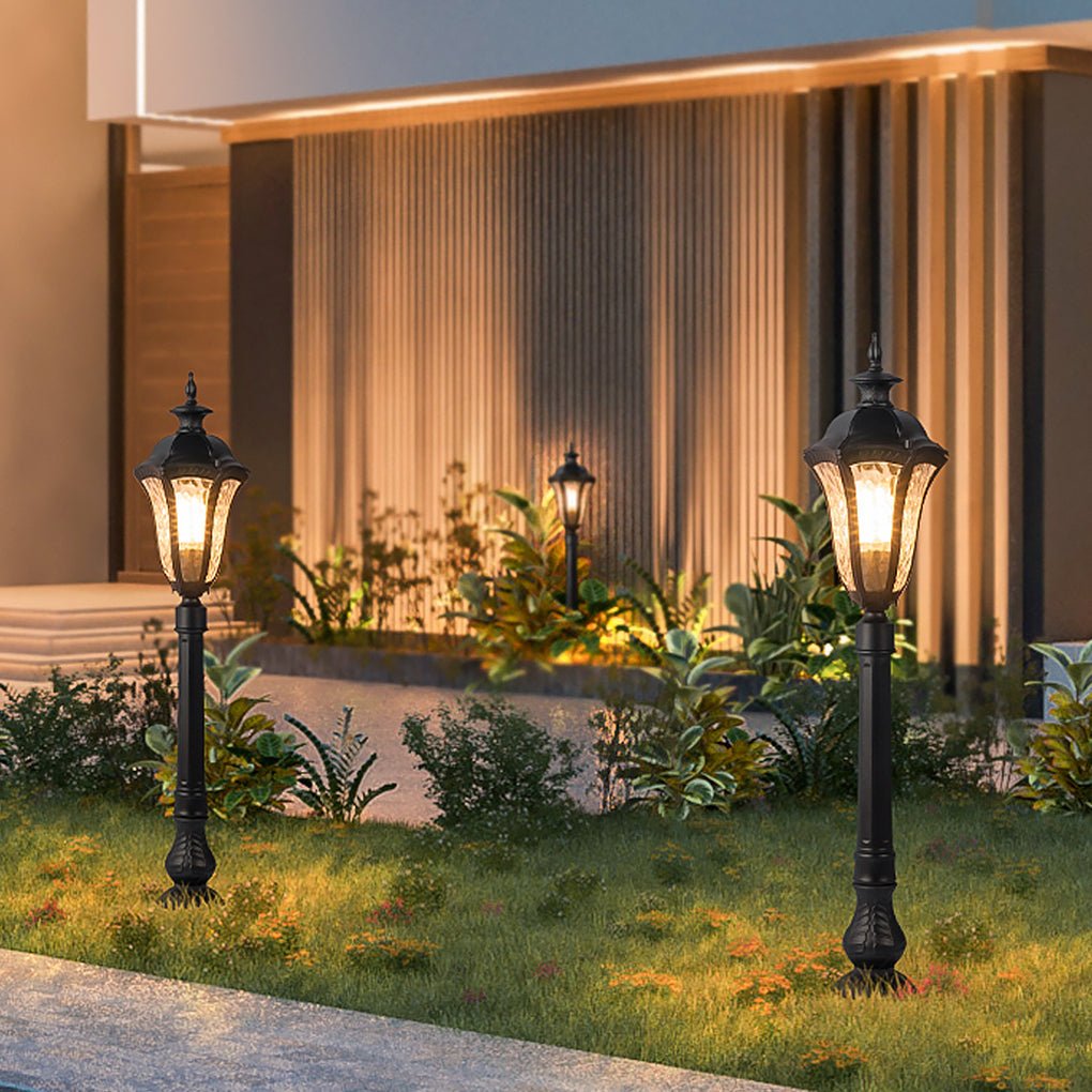 Artisan Iron Outdoor Lamp Post with Cracked Glass Shade for Traditional Courtyards