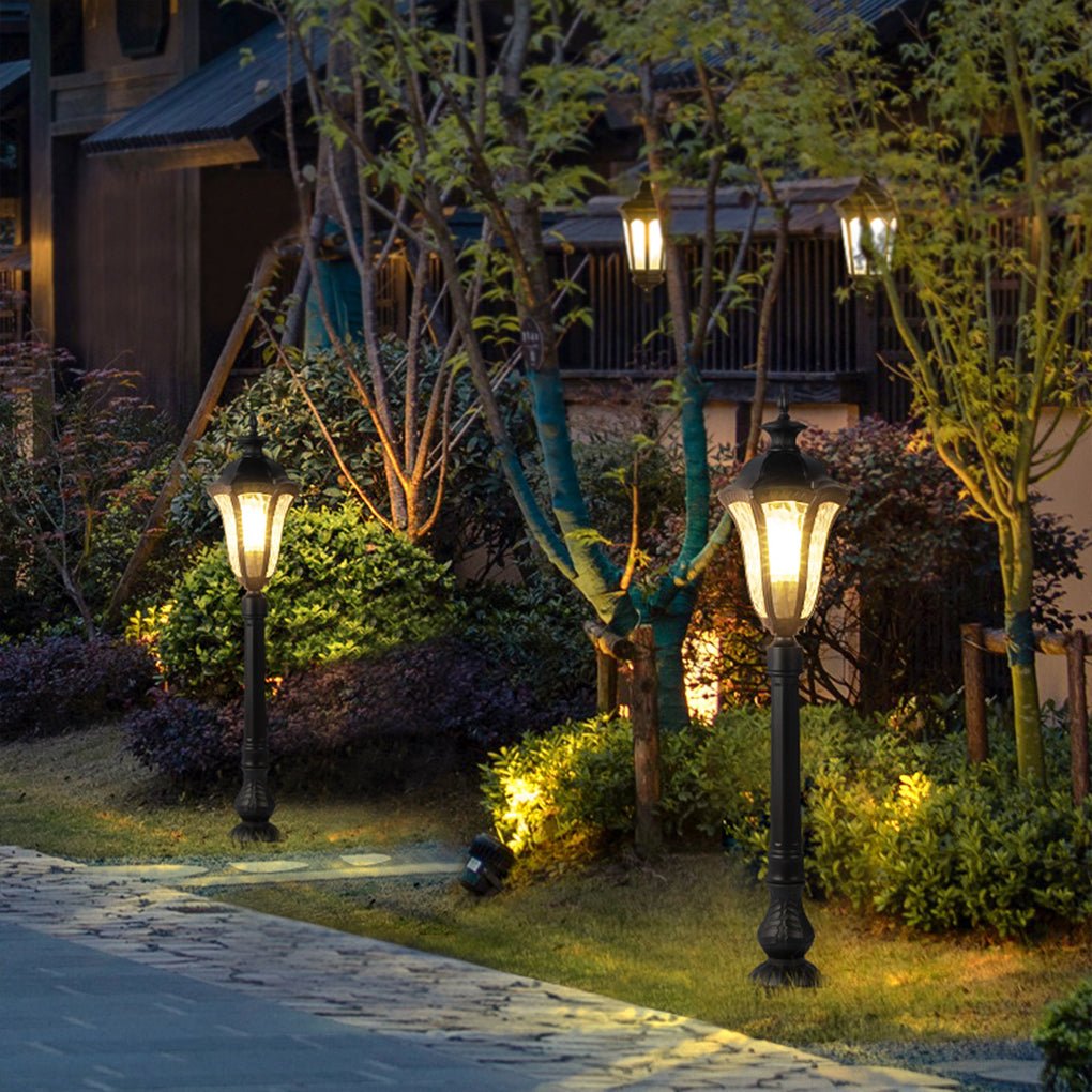 Artisan Iron Outdoor Lamp Post with Cracked Glass Shade for Traditional Courtyards