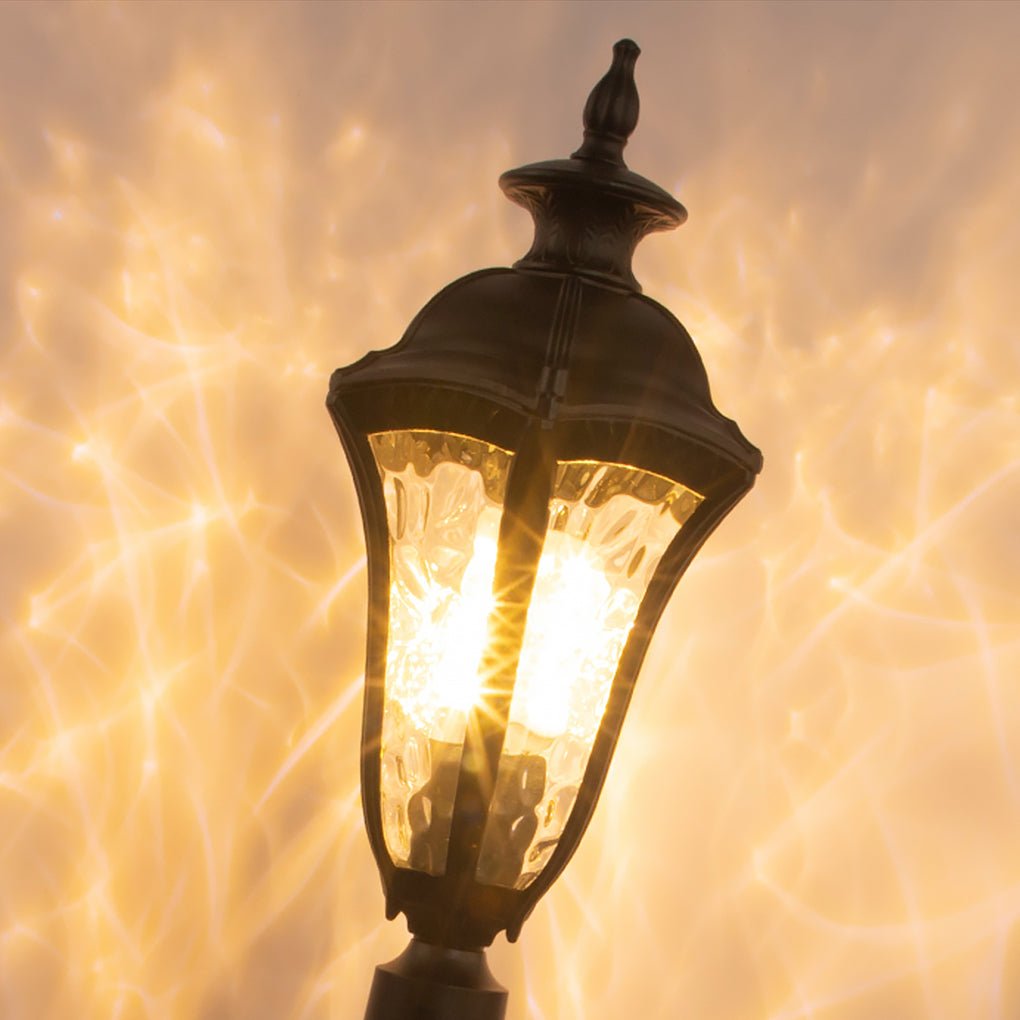 Artisan Iron Outdoor Lamp Post with Cracked Glass Shade for Traditional Courtyards