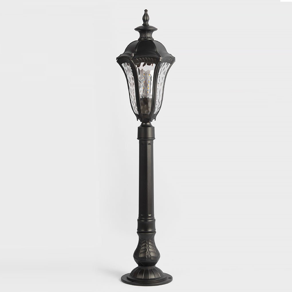 Artisan Iron Outdoor Lamp Post with Cracked Glass Shade for Traditional Courtyards