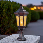 Retro Outdoor Pillar Light with Clear Glass Shade in Coffee Finish
