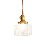 Vintage Brass Square Glass Pendant Light with Adjustable Cord
