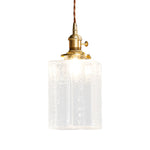 Vintage Brass Square Glass Pendant Light with Adjustable Cord